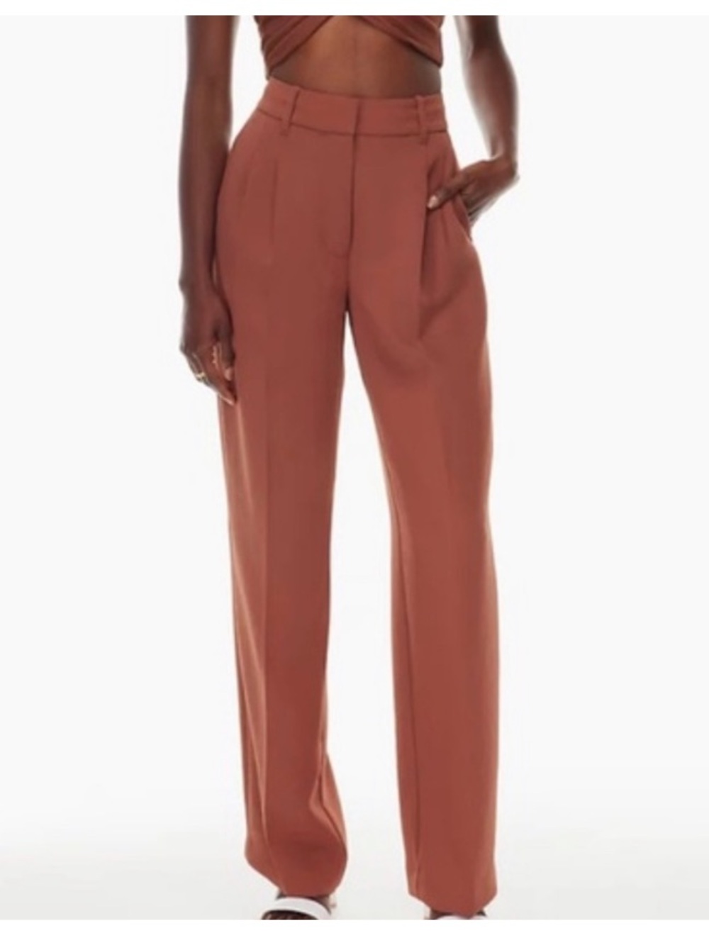 Wilfred Aritzia The Effortless Pant Wide Leg Rust Brown size 10